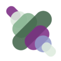 Tuntara Pathways Logo. Diagonally placed lozenges that increase in size to the middle. Colours are mauve, mint, sage, dark green and violet