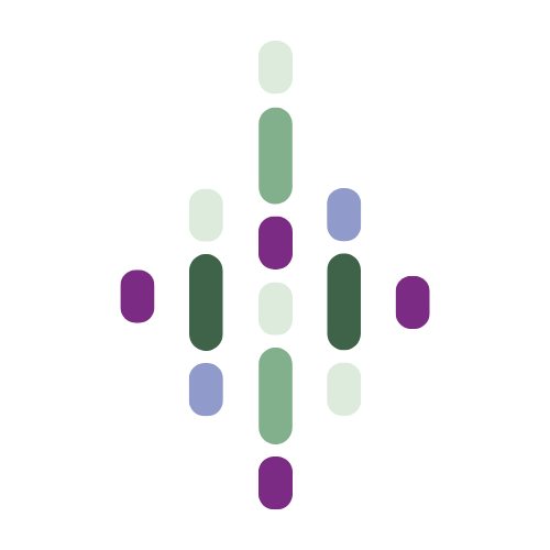 Lines of lozenges in Tuntara colours: mauve, lilac, mint, sage and forest green. They form a diamond shape which represents alignment and clarity.