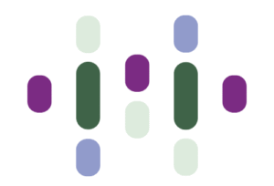 Abstract set of dots and lozenges in mint, sage, dark green, mauve and lilac, forming a wave in both vertical directions