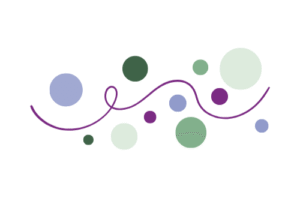 Dots in mint, sage, dark green, mauve and lilac above and below a wavy line